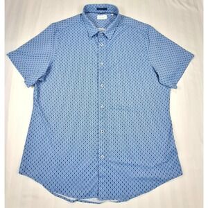 Infinity Linearflex Blue Geometric Diamond Short Sleeve Button Down Shirt Sz XL